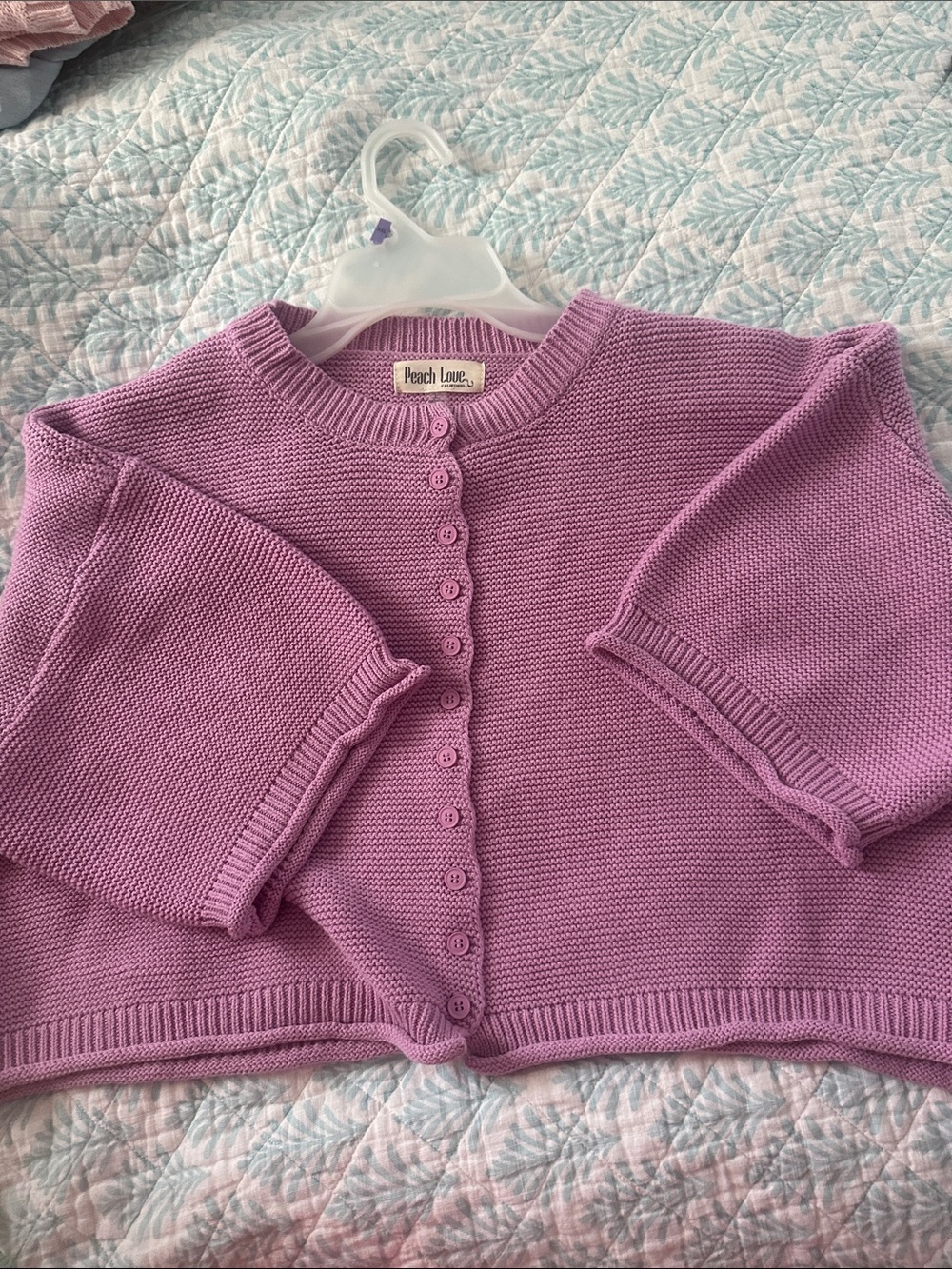 Peach Love California Lilac Short-Sleeve Button Cardigan